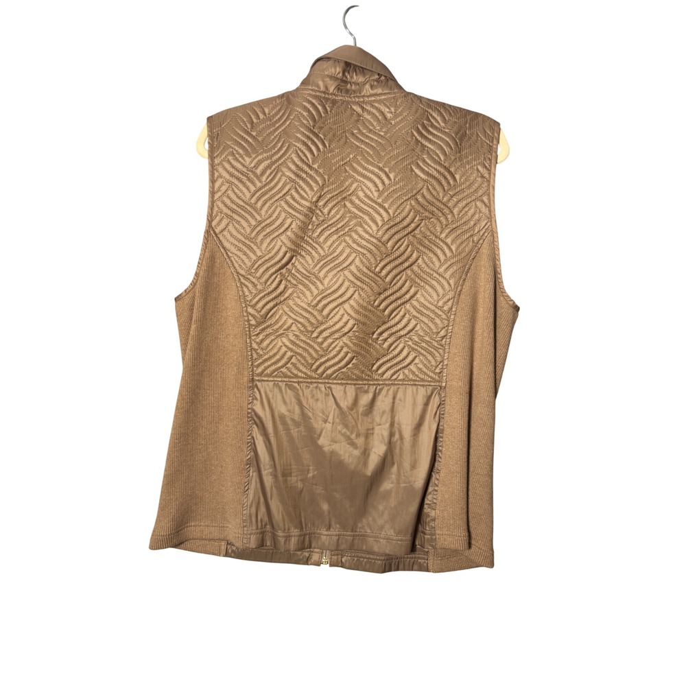 Zenergy Chicos Size 3 US XL Quilted Mixed Media Vest Tan Cashmere Blend Ribbed - Picture 2 of 8